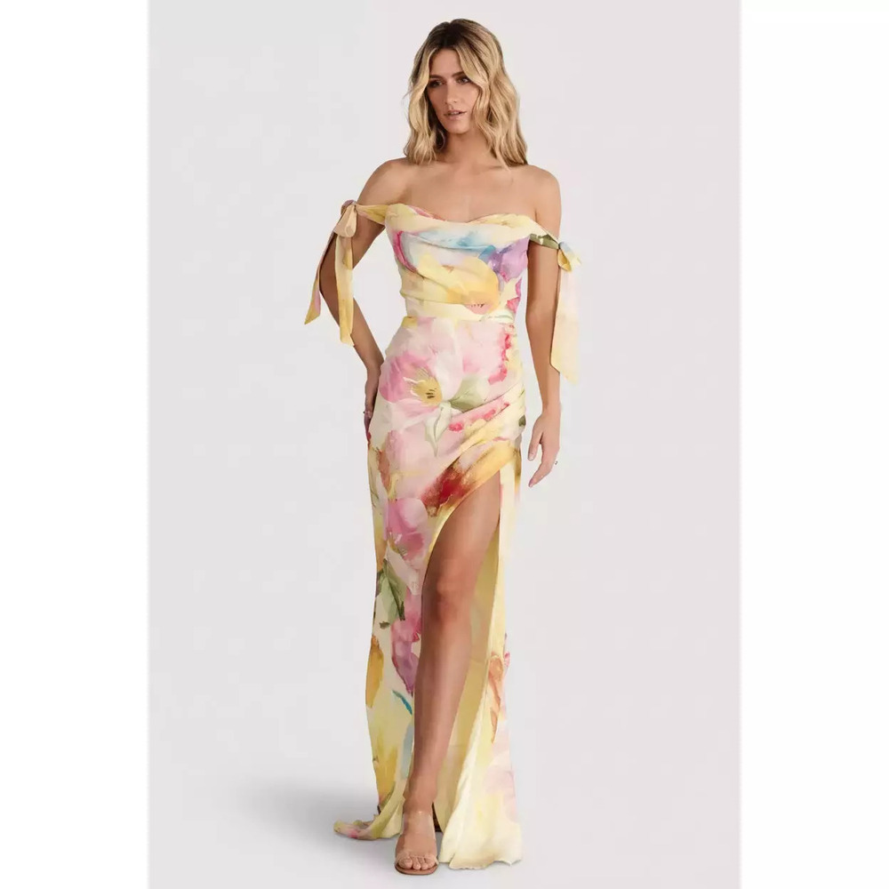 Baltic Born Pastel Floral Off-Shoulder Maxi Dress in Yellow and Pink - Picture 4 of 5